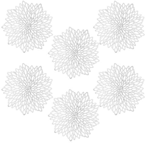 LUKDUNG 6 Stück Platzset Rund, PVC Ausgehöhlte Platzsets Tischsets, Tischset Weihnachten Rund, Abwaschbar Platzset, Dekorative Platzteller für Weihnachten, Küche, Zuhause, Party, Ø38cm, Silber
