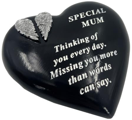 Special Mum Angel Wings Memorial Black Heart Grave Plaque Graveside Ornament Decoration
