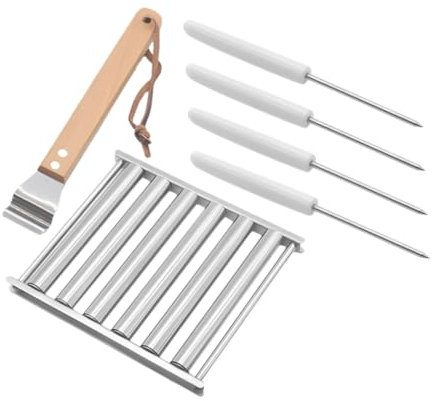LALADEFIEE 1satz Stainless Steel Grill Mit Holzgriff Tragbarer Wurstroller Für Bbq Für Grillpartys Und Outdoor-camping Teiliges Set Mit Grillrack Und Skewers