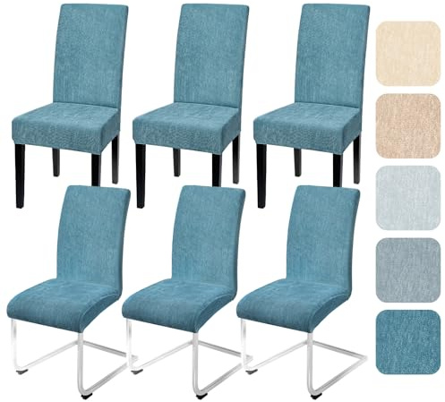Alishomtll Stretch Stuhlhussen 6er Set Chenille Stuhlbezug für Schwingstühle Universal Esszimmerstühle Bezug Waschbar Abnehmbar Stühle Schutz für Küche Bankett Hochzeit Hotel Restaurant (Blau, 6pcs)