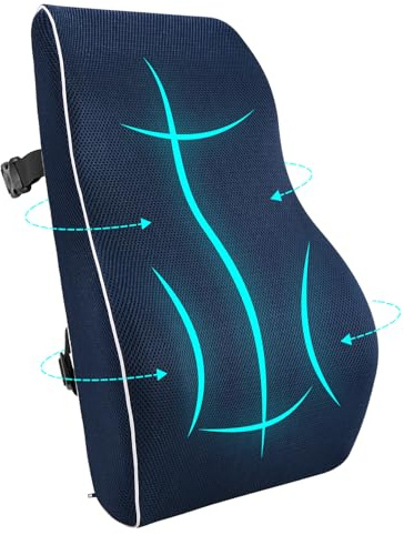 FAOKZE Cojín de Soporte Lumbar Ergonómic,Cojín Lumbar de Memoria para casa, Oficina, Coche, Viajes. Cojin Lumbar con Funda antiestática, Agradable para la Piel y para una Postura cómoda(Azul)