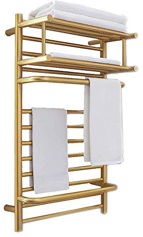 JPXXFM Heated Towel Rail Radiator Plug-in/Hardwired Wall Mounted Electric Heated Towel Rack Heated Quick Towel Dryer for Bathroom Home with On/Off Brushed Gold 1