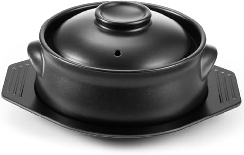 Kritkin 1 Pcs Korean Stone Pot Clay Cooking Pot Set Ceramic Sizzling Hot Bowl Korean Bibimbap Soup Dolsot Bowl with Lids for Ttukbaegi and Koreans Stew (38 oz)