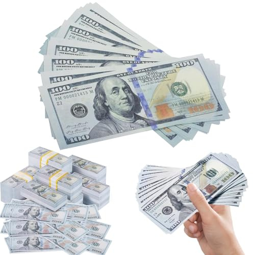 WHZHSTAR Prop Money, 150 Stück Fake Geld, Spielgeld Kinder, 25 x 1 $, 5 $, 10 $, 20 $, 50 $, 100 $, Falschgeld Scheine für sfeiern, Spielzeuggeld, Film-Requisiten-Münzen
