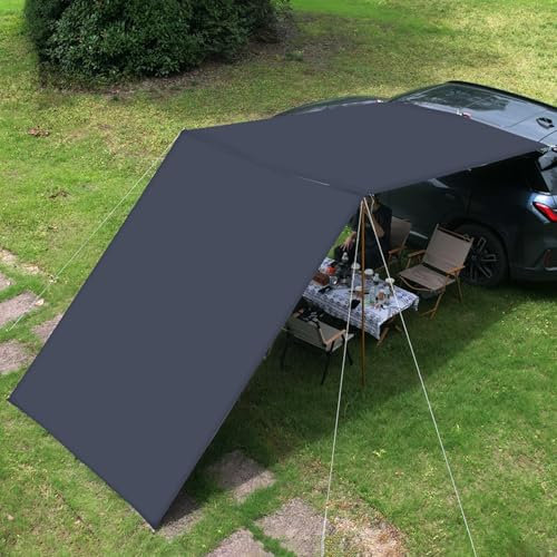 WPWSDWMX Toldo Lateral para Coche con Poste, Toldo Camping Impermeable con Pared Frontal, para Coches, Furgonetas y SUV(Black,220cm/87in)