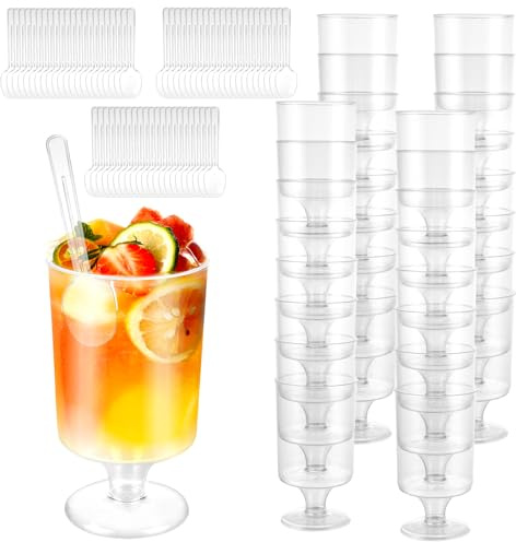 MUXHEL 100 stycken dessertglas plast, 120 ml dessertkoppar plast, dessertskålar klar återanvändbar, ökenmugg, dessertkopp med 100 stycken skedar, för pudding mousse glass