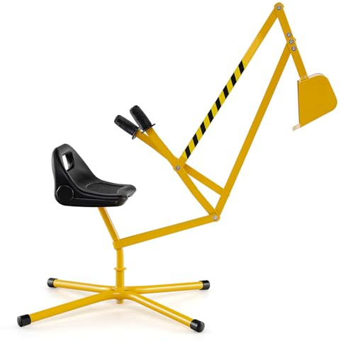 DREAMADE Pelleteuse pour Enfants, Jouet de Bac à Sable en Métal avec Siège Rotatif à 360°, Pelle Flexible, Grue Excavatrice d'Extérieur pour pour Terre, Neige, Plage (Jaune,Base X)
