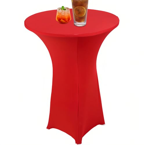 YFaith Stehtischhussen, 80×110 cm Tischdecke Stehtisch | Rot Stretch Stehtisch Husse, Elastische Milchseide, Viereckiger Boden, für Runde Tische, Weingläser, Restaurants