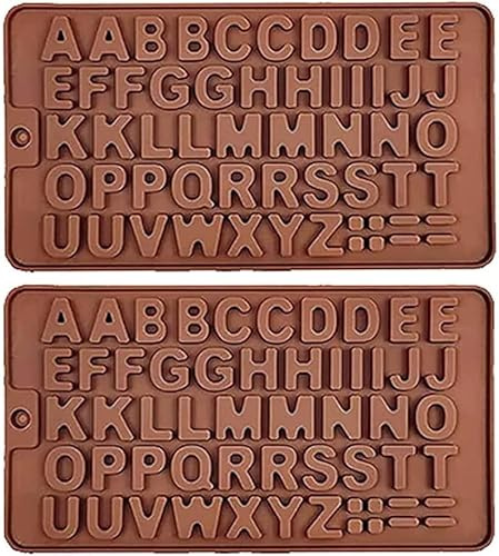 2PCS Silicone Letter Moulds Set - Alphabet Chocolate Fondant Mould for Cake Decorating, Candy, Biscuit, Ice Cubes - Non-Stick Easy Release with Scraper Tool - BPA Free