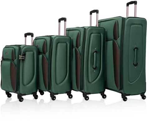 BAOMKONG 4 Piece Softshell Expandable Luggage Sets, Lightweight Travel Suitcase Set with Lock and 360°Swivel Spinner Wheels, Durable Softside Luggage, 20 in/24 in/28 in/32 in, Dark Green