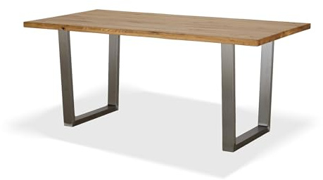 KHG Esszimmertisch Massivholz Eiche geölt, 100 kg, bis 100, Küchentisch | mit U-Gestell Edelstahl, 180 x 90 cm, für 6,8 Personen, moderner Esstisch mit stabilem Metallgestell, für Wohnraum
