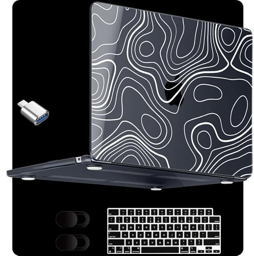 MEEgoodo Schutzhülle für MacBook Air 15 Zoll (M4/M3/M2) 2025 2024 2023, passend für Modell (A3241/A3114/A2941) für 15,3 Zoll Laptop, transparente Hülle mit Tastatur und Webcam-Abdeckung, topografische
