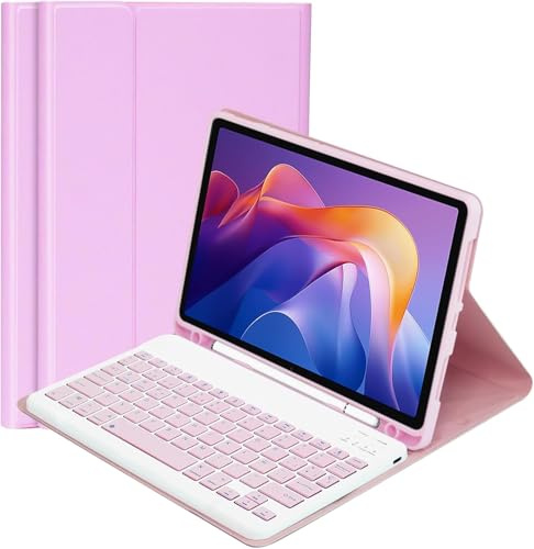 KTOITION Funda Teclado para Xiaomi Redmi Pad 2 / Redmi Pad SE 11 Pulgadas, Teclado Bluetooth Magnético Desmontable con Español Ñ,Funda con Portalápices, (Rosa)