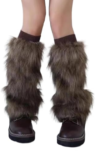 ZXTGBQ Fausse Fourrure pour Femme Couvre-Bottes, jambières en peluche, 40 cm (brun), Jambes en Fourrure d'hiver Manchettes, Couvre-jambes Doux et Sexy Pour Cosplay Halloween Carnaval