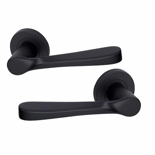 UAP Calla Internal Door Handles On Round Rose, Matt Black Lift & Lock Lever Handles for Interior Wooden Doors, Keyless Pair