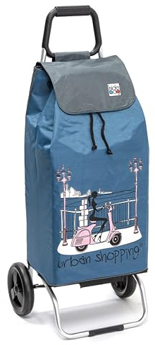 Chariot de Courses Pliable 2 Roues 55L - Léger, Compact et Robuste - Caddie Ergonomique Grande capacité - Fabrication française - Sac Amovible déperlant - Châssis Aluminium 30 kg (US Bleu)