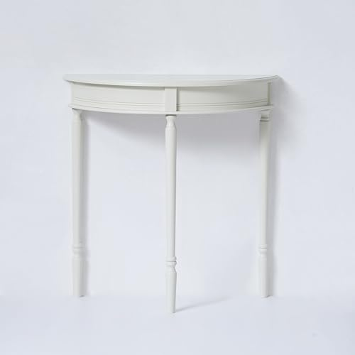 VIDI HOME Halvø - Halbrund Beistelltisch weiß - Wandtisch - Konsolentisch aus Holz - Schmaler Dekortisch für Flur und Wohnzimmer - Halbarsch Holz - 68.5 x 25.5 x 71 cm