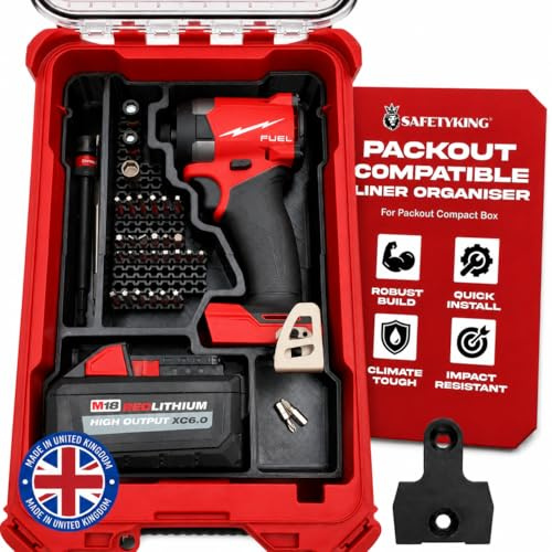 Milwaukee Packout Compatible Liner Organiser for Packout Compact Box (48-22-8435) – Precision Rigid Insert for M18 Fuel 1/4 Hex Impact Driver Organizer (Insert Only, Tools & Box Not Included)