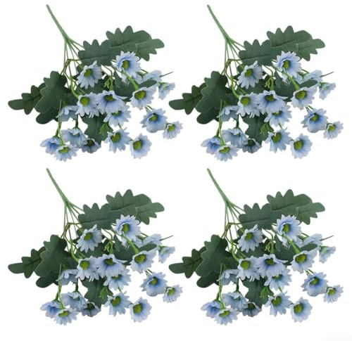 Ramo de margaritas artificiales, 12 paquetes de ramo de crisantemo de seda azul para decoración del hogar y el jardín (azul)