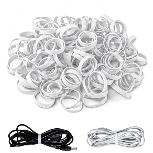 200 st vita silikongummiband 0,6 tum elastiska gummiband starka runda gummiband kraftigt halkfritt silikonband för kabelkabel skola hem eller kontor elastisk spiralring