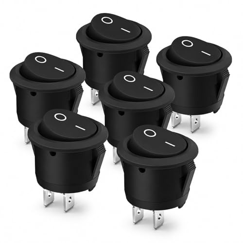 ERBO 6 Stück Kippschalter Rund, Mini Wippschalter 2 Polig Ein Aus Schalter, 10A/125V 6A/250V, Mikroschalter Rund für Auto, Boot, Kfz und Haushaltsgeräte, Schwarzippschalter