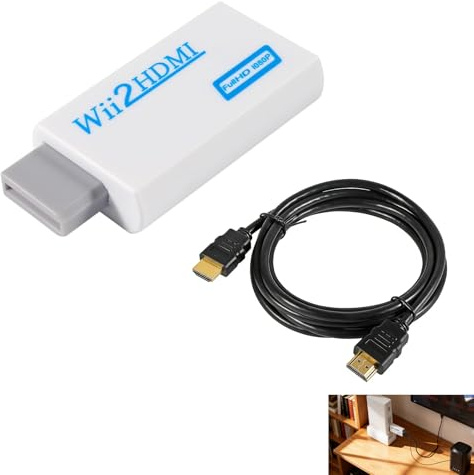 Adaptador Wii HDMI, Convertidor Wii a HDMI con Cable Incluido 1080p HD y Salida Audio 3,5 mm, Compatible con Todos los Modos de Visualización Wii NTSC 480i/480p PAL 576i, TV Monitor Proyector, Blanco