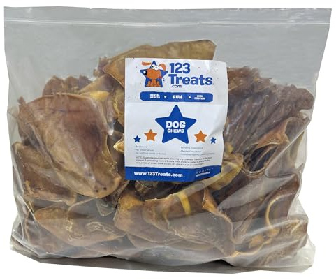 123 Treats Orejas de Cerdo Enteras para Perros masticables - Orejas de Cerdo 100% Naturales golosinas para Perros (100 Unidades)