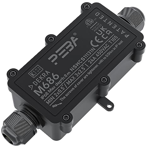 PEBA IP68 Waterproof Junction Box,Waterproof Cable Connector Outdoor, 2-Way Outdoor Cable Connectors, Wire Connector,Extension Electrical Cable Protector for Cable Diameter Ø4mm-12mm Black(1 Pack)