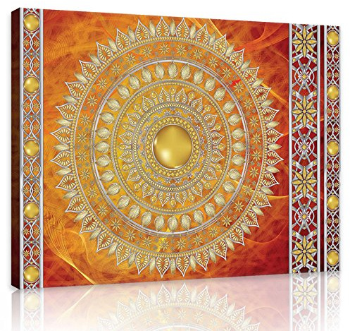WallArena Bilder Mandala groß Indische gold Orientalisch 100x75 cm | Bilder Mandala - Brillantes Erscheinungsbild - Dank unserem Leinwandbild erhält Ihr Zimmer oder Raum, Hohe Haltbarkeit