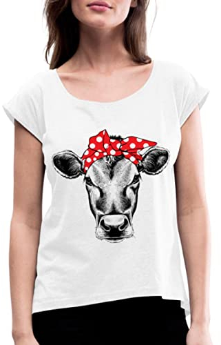 Spreadshirt Rockabilly Bandana Kuh Frauen Casual T-Shirt, S, Weiß