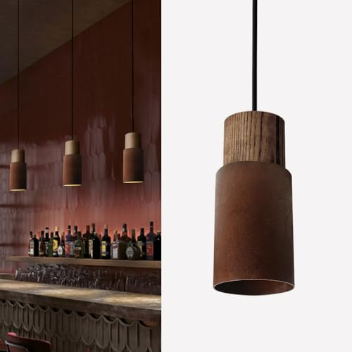 ouglres Pendellampa, 1 lampa, industriell, modern trä, kök, hängande lampa, vintage, cylinder, metall, lampskärm, justerbar höjd, roströd, E27, hängande lampa för matbord, nattduksbord, sovrum, matsal