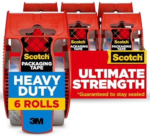 Scotch Strapazierfähiges Versand-Verpackungsband, 4,8 cm x 22,2 m, 3,8 cm Kern | Verpacken, Versand und Umzug, transparent – Spender mit 6 Rollen