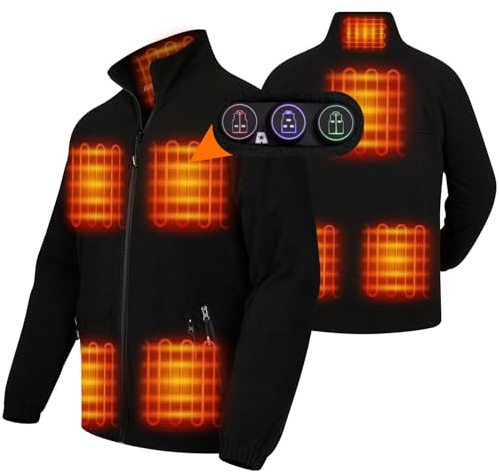 ARRIS Men's Heated Fleece Jacket, Electric Heating Warm Coat Full Zip with 8 Heating Areas and Phone Charging Function for Winter Use