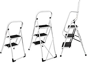 Escalera de acero de alto rendimiento, 2 peldaños, antideslizante, plegable, seguridad para el hogar, escalera multiusos de 330 libras con alfombrilla antideslizante para el hogar