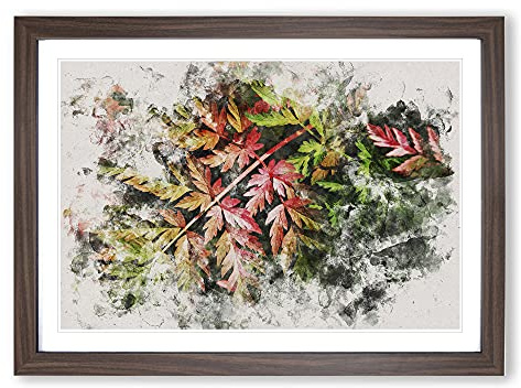 Fern Leaves Vol.2 Watercolour Framed Print | A2 Walnut Framed Wall Art | Ready to Hang | Modern Floral Picture | Living Room Bedroom Lounge Office