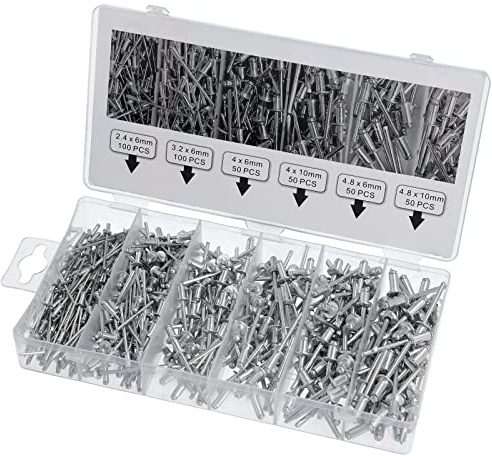 GEPCO 400-tlg Blindnieten Sortiment | Nieten Popnieten Set Flachrundkopf 2,4 3,2 4 4,8 mm | Aluminium mit Stahlstift, Alu/Stahl | Praktischer Kunststoffkoffer