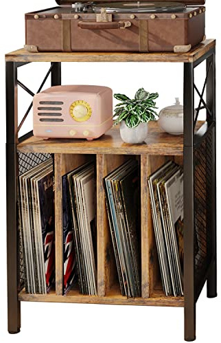 3-Tier Record Player Stand, Vinyl Record Storage Turntables for Vinyl Records, Record Player Table Holds Up to 200 Albums, Mid-Century Turntable Stand for Living Room, Bedroom, Office