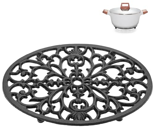 Sumnacon 1Pcs Oval Cast Iron Trivet - Antique Heat Resistant Metal Trivet for Hot Dish Pot Pan Teapot, Vintage Well Made Hot Plate Pad for Kitchen Dining Countertop Table