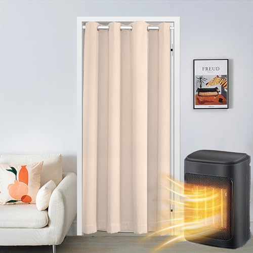 SK Studio Türvorhang Blickdicht Thermo Gardinen Vorhang mit Ösen Thermovorhang Kälteschut Wärmeisolierend für Schlafzimmer Tür Schrank Vorhang Creme, 107x203cm