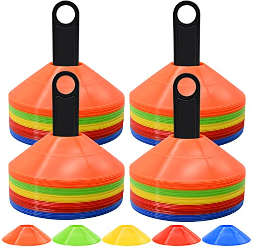 FGBNM 200 Pack Disc Cones, Agility Soccer Cones with Carry Bag and Holder, Soccer Cones for Sports Training, Football, Soccer, Basketball, Coaching, Practice Equipment, 5 Color