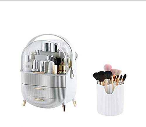 SISWIM Makeup Organizer Cosmetic Storage Box Dressing Table Desktop Finishing Dressing Tablecloth Lipstick Skin Care Product Rack Large Capacity Cosmetic Organiser (Color : Wit)