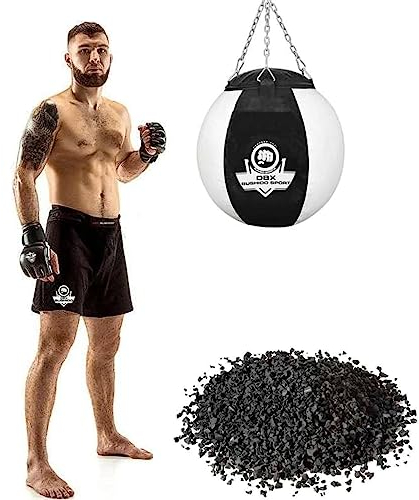 DBX Bushido Boxbirne Hängend mit Gummigranulat 30 kg - Boxsack Punchingball Erwachsene mit Ketten - Schwarz und Weiß Boxing Bag - Boxball - Boxing Equipment