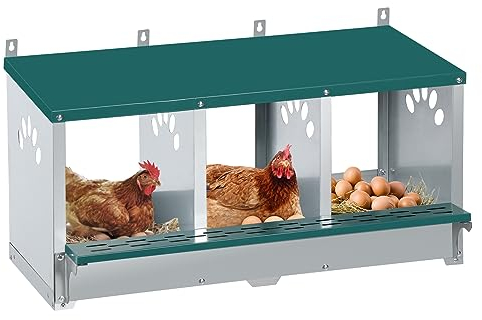 Toriexon Hühnernistkasten, 3 Fächer Metall Nistkasten, 3 Zimmer Wandmontage Nistkästen für Hühner, Indoor & Outdoor, Grün