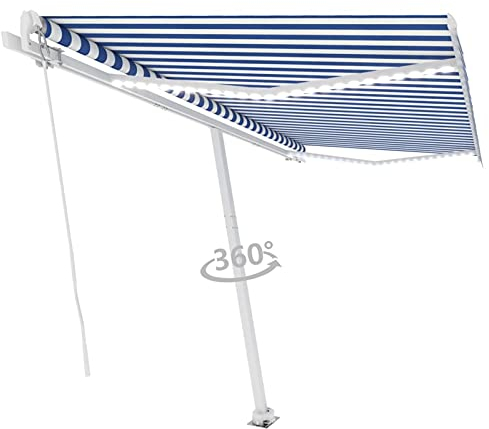 Gelenkarmmarkise Einziehbar, CIADAZ Sichtschutz Balkon, Seitenmarkise, Balkon Markise, Klemmmarkise, Sonnenvorhang, Balkonmarkisen, 400x350 cm Blau und Weiß