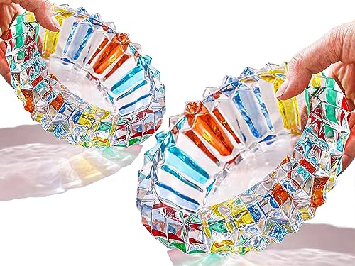 7 and 5 Crystal Colorful Ashtray, Cigar Cigarettes Ash Tray Holder Home Office Desktop Tabletop Decoration