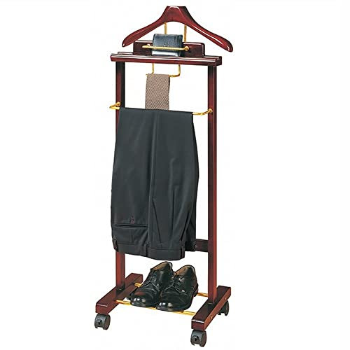 Herrendiener aus Holz mit Rollen, Kleiderständer, freistehender, geräuschloser Ständer mit Kleiderbügel, Hosenstange, Schuhregal, Bändern und Gürtelhaken