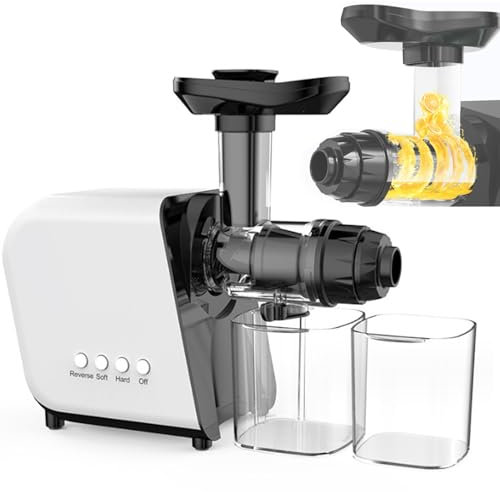 emobwdy Slow Juicer Masticating Machine W/Cup,250w Fully Automatic Horizontal Juicers For Vegetables And Fruit, Cold Press With Dual-Stage Quiet Motor & Reverse Function,Juicing And Separation,White