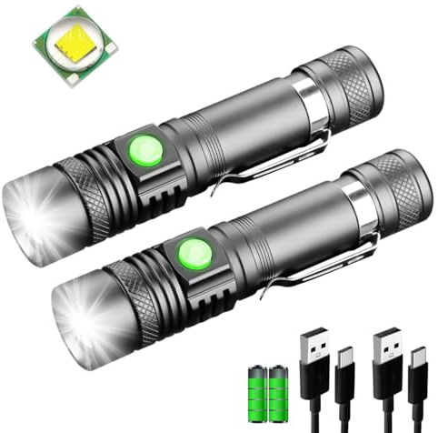 LeKaufen Taschenlampe LED Aufladbar 2 Stück, Klein Taschenlampe Camping mit Stroboskop, 2000 Lumen 4 Modi, Einstellbarer Fokus, Wasserdicht für Kinder Outdoor Reisen Geschenk