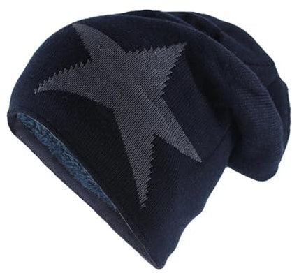 SOYNIA Mütze Beanie Hut Warmer Hut Für Männer Frauen Gestrickte Bohnen Skullies Lady Farben Schädel Motorhaube 52-62Cm Navyblue