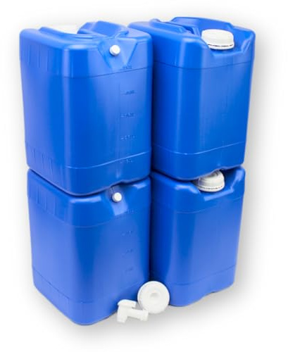 Aguaprep 5-Gallon Stackable Water Storage Containers, w/Lids + Spigot, Easy Fill, Survial Supply, Emergency Water Storage for Camping and Disaster Preparedness, RV, Camping, 20 Gallon